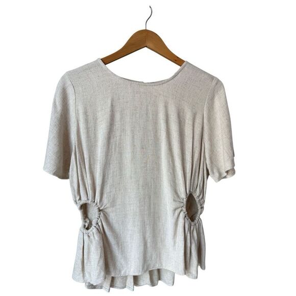 ASOS DESIGN asymmetric top with cut out side detail in stone Size 12 - Picture 4 of 11